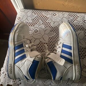 Adidas Kids White and Blue High-Top Sneakers